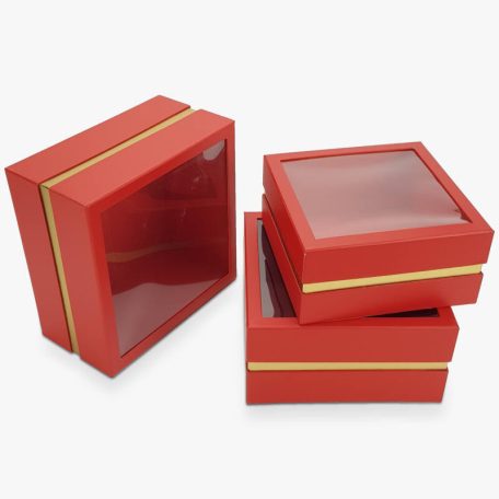 Aranyszegélyes kocka doboz - Piros - 3 db-os szett