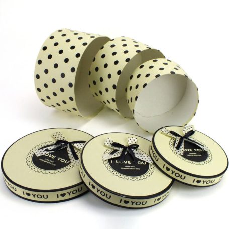Pöttyös papírdoboz krém - 3 db-os szett - 21, 24, 27 cm