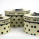 Pöttyös papírdoboz krém - 3 db-os szett - 21, 24, 27 cm