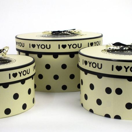 Pöttyös papírdoboz krém - 3 db-os szett - 21, 24, 27 cm