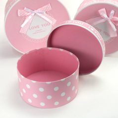    Pöttyös papírdoboz pasztell rózsaszín - 3 db-os szett - 21, 24, 27 cm