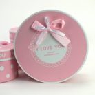  Pöttyös papírdoboz pasztell rózsaszín - 3 db-os szett - 21, 24, 27 cm