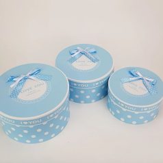 Pöttyös papírdoboz - Kék - 3 db-os szett - 21, 24, 27 cm