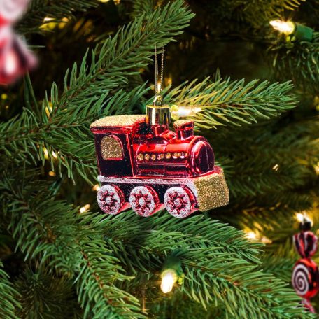 Vonat karácsonyfadísz piros - 7x5x2,8 cm - 4 db/doboz