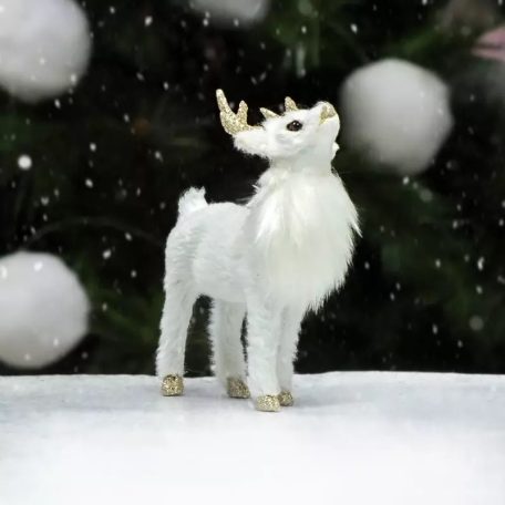 Csillámos szarvú szarvas fehér prémium - 10 cm