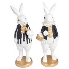 Nyúl fiú dekoratív figura fekete-fehér - 10,5x10x25,5 cm