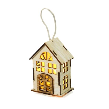  Házikó fából led-es  vintagefehér - 5,5x4x8cm