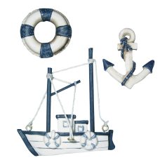 Poliresin dísz Rákászhajó, 4-8 cm - 3db/csomag 