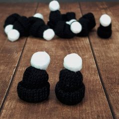 Mini kötött sapka fekete - 5 cm - 12db/csomag