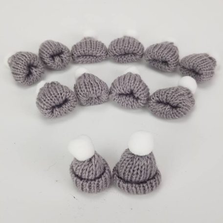 Mini kötött sapka szürke - 5 cm - 12db/csomag