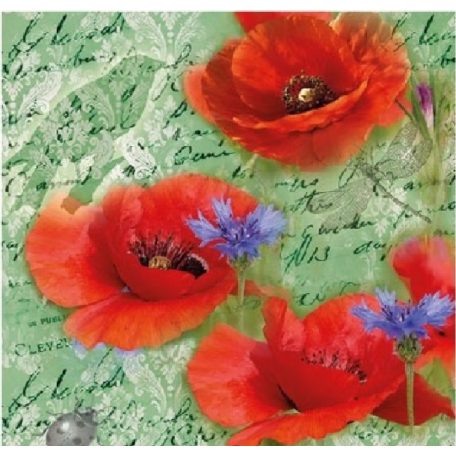 Ambiente Painted Poppies Green papírszalvéta 25x25cm - 20db-os