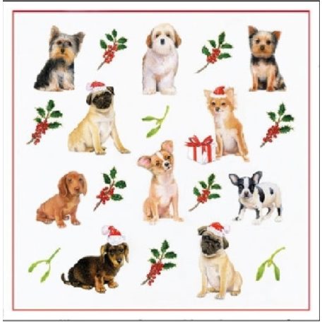 Ambiente Christmas Dogs papírszalvéta 25x25cm - 20db-os