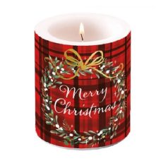   Ambiente Christmas Plaid Red átvilágítós gyertya - 8x7,5 cm, 10x10 cm, 12x10 cm