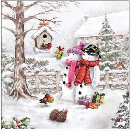 Ambiente papírszalvéta - Snowmen bringing gifts - 33x33 cm - 20 db/csomag