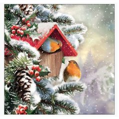   Ambiente papírszalvéta - House with robins - 25x25 cm, 33x33 cm - 20 db/csomag