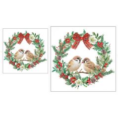   Ambiente papírszalvéta - Sparrows in wreath - 25x25 cm, 33x33 cm - 20 db/csomag
