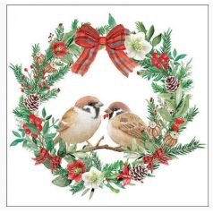   Ambiente papírszalvéta - Sparrows in wreath - 25x25 cm, 33x33 cm - 20 db/csomag