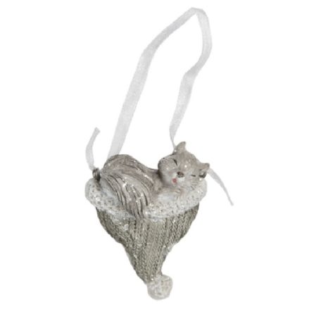 Clayre & Eef - Sapkában cica műanyag függődísz - 5x2x6cm