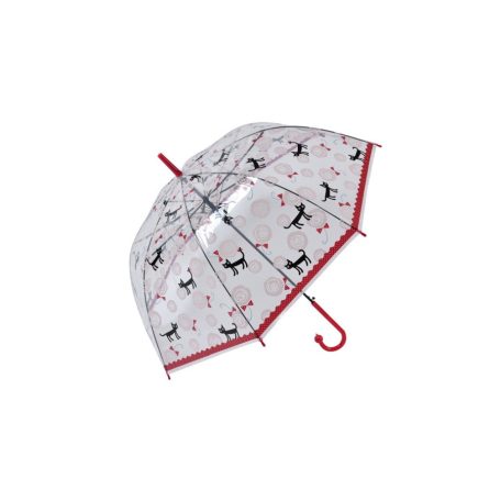 CLEEF Esernyő átlátszó-piros,fekete macskás - 86x60 cm