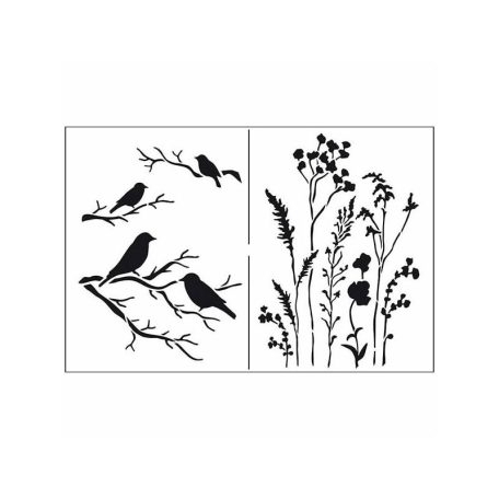 Viva stencil - Növények-madarak - 21x29,7 cm