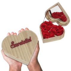   Szappanrózsa szív dobozban "Szeretettel" felirattal piros