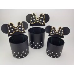   Pöttyös doboz beszúrós masnis fülekkel - fekete 3db-os szett