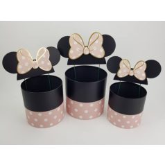   Pöttyös doboz beszúrós masnis fülekkel - rózsaszín 3db-os szett