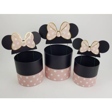 Pöttyös doboz beszúrós masnis fülekkel - rózsaszín 3db-os szett