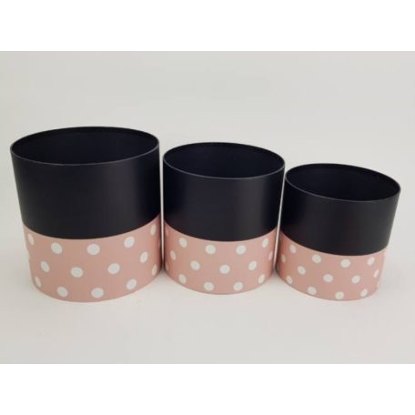 Pöttyös doboz beszúrós masnis fülekkel - rózsaszín 3db-os szett