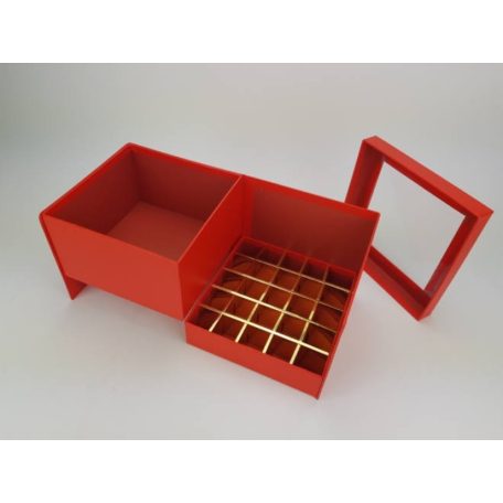 Virágbox és bonbon doboz tetővel - piros