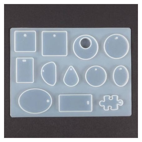Szilikon öntő- és nyomóforma műgyantához, Fimo-hoz - lapos medálok, 12 féle