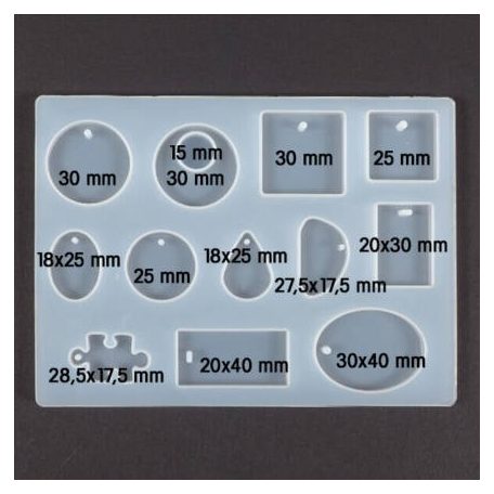 Szilikon öntő- és nyomóforma műgyantához, Fimo-hoz - lapos medálok, 12 féle