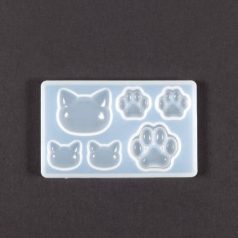   Szilikon öntő- és nyomóforma műgyantához, Fimo-hoz - cica fejek, mancsok, 6 db, 4 féle