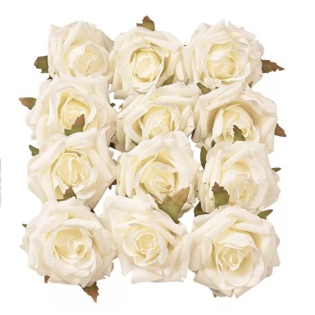 Rózsa selyemvirág fej - Ekrü - 8 cm