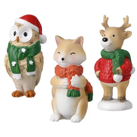 Figura sállal -Bagoly-Róka-Szarvas - 7 cm