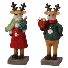 Szarvas figurák, fenyővel, ajándékdobozzal - 18 cm