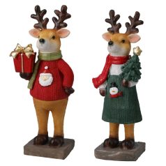 Szarvas figurák, fenyővel, ajándékdobozzal - 25 cm