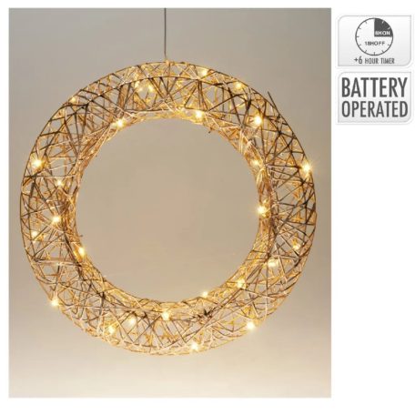 Vessző koszorú 30 LED-es elemes időzítős pezsgő - 40 cm