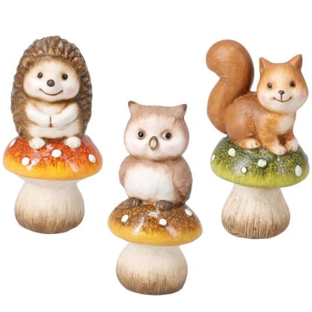 Állatok gombán- Süni,mókus,bagoly - 12 cm