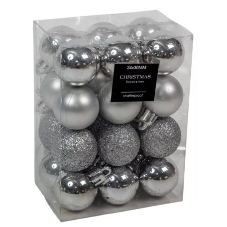 Karácsonyi gömbök - Ezüst - 3 cm - 24 db/csomag