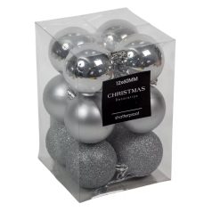 Karácsonyi gömb - Ezüst - 6 cm - 12 db/csomag 