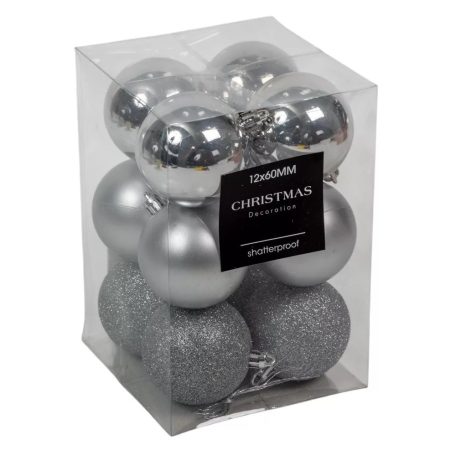 Karácsonyi gömb - Ezüst - 6 cm - 12 db/csomag 