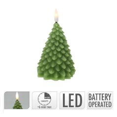 Fenyő gyertya LED-es időzítős elemes  - Zöld - 11 cm