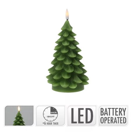 Fenyő gyertya LED-es időzítős elemes  - Fehér - 17 cm