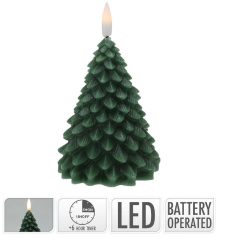 Fenyő gyertya LED-es időzítős elemes - Zöld - 11 cm