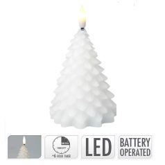 Fenyő gyertya LED-es időzítős elemes  - Fehér - 11 cm