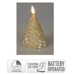   Fenyő gyertya LED-es időzítős láng effekt - Arany - 11 cm