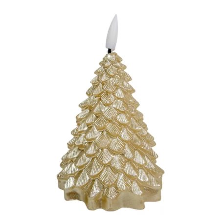 Fenyő gyertya LED-es időzítős láng effekt - Arany - 11 cm