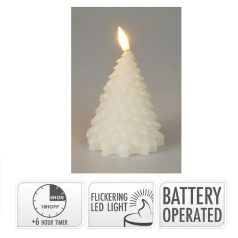   Fenyő gyertya LED-es időzítős láng effekt, glitteres - Fehér - 11 cm