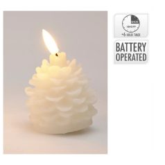 Toboz gyertya LED-es időzítő elemes - Fehér - 7 cm